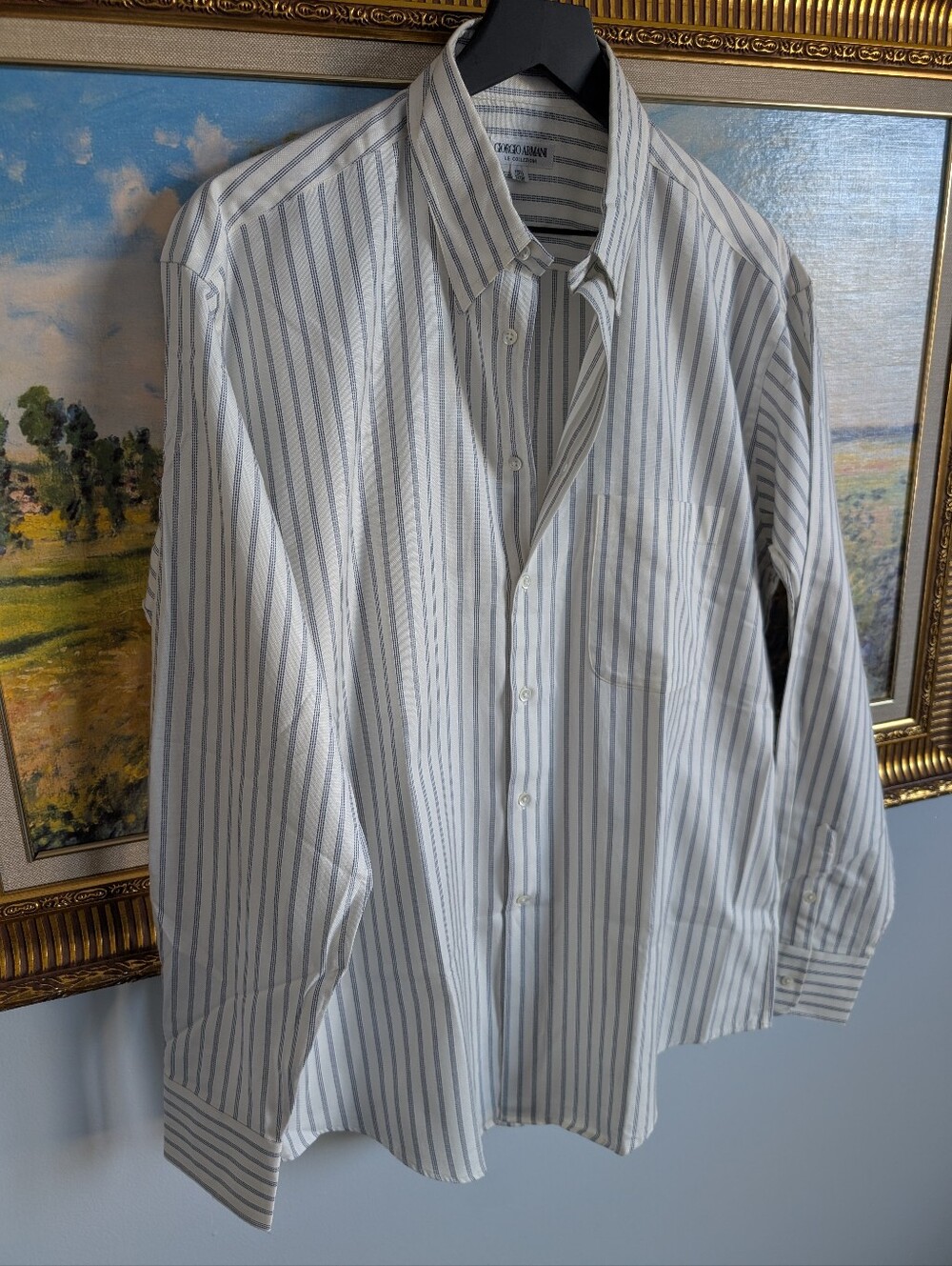 Giorgio Armani White Shirt with Blue Pinstripes Vintage! - Picture 3 of 6